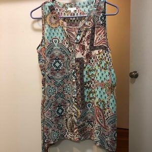 Colorful No sleeve button down blouse